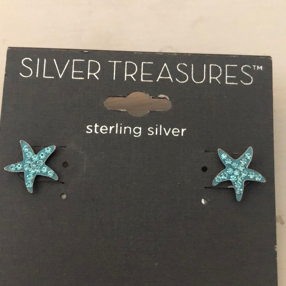 Sterling Silver Starfish Crystal Earrings NWT - Picture 3 of 7